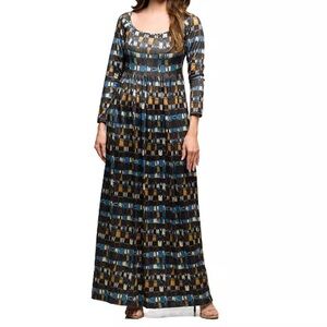 24seven Comfort Apparel
Women's Brown Geometric Print Long Sleeve Dress